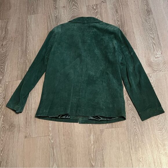 Vintage Suede Leather Green Beaded Black Blazer Single Breast Retro Rockabilly - Picture 8 of 12